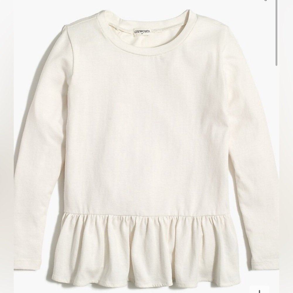 Jcrew Girls' long-sleeve cream ruffle-back peplum tee excellent condition NVW
